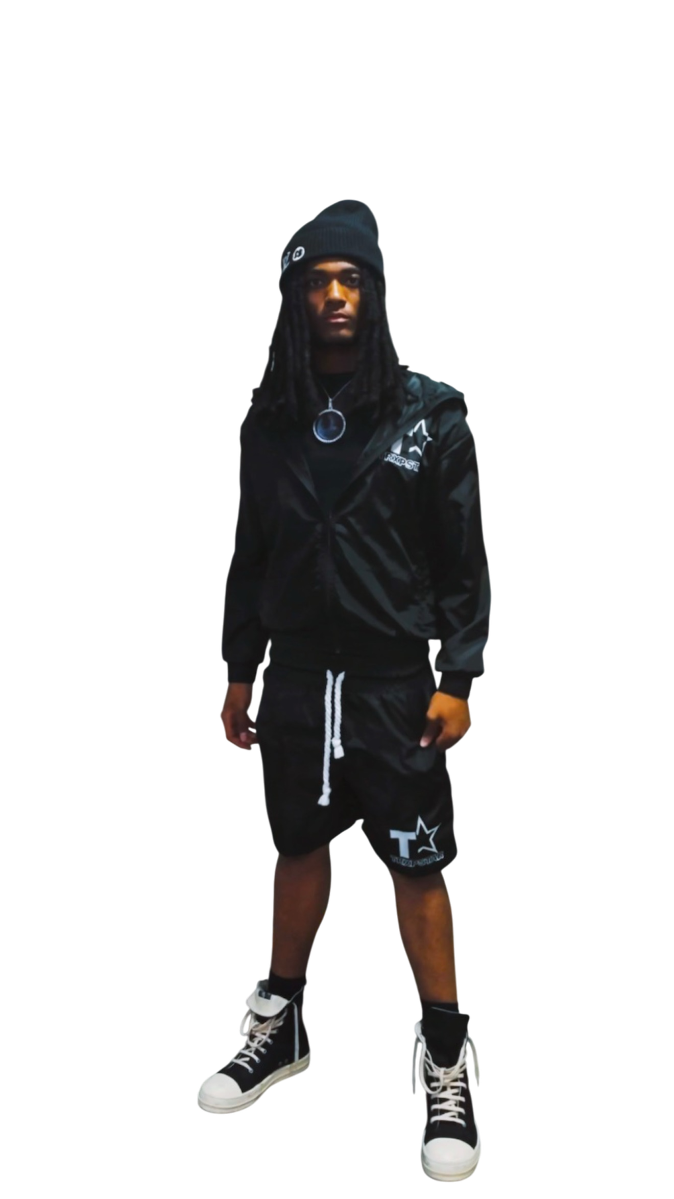 Black Windbreaker Shorts Set