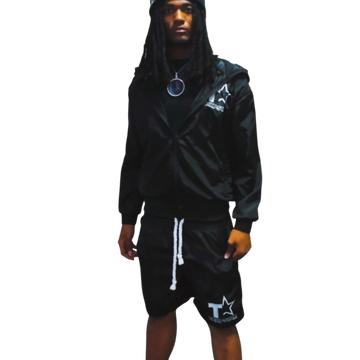 Black Windbreaker Shorts Set