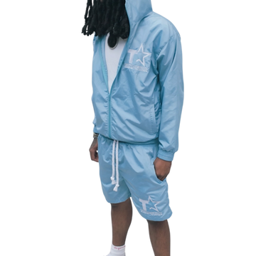 Blue Windbreaker Short Set