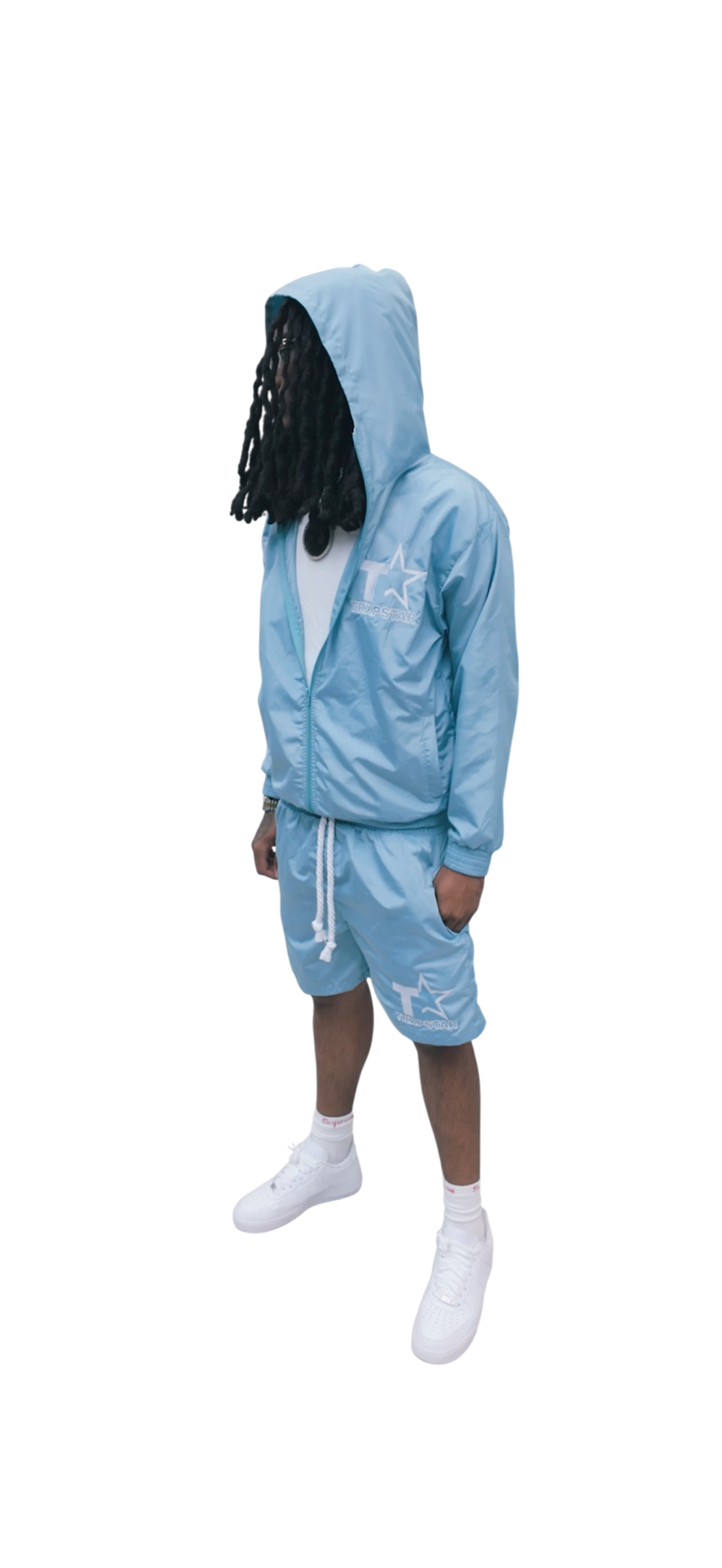 Blue Windbreaker Short Set