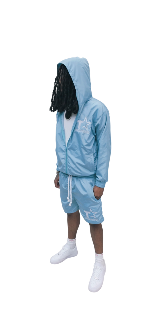Blue Windbreaker Short Set